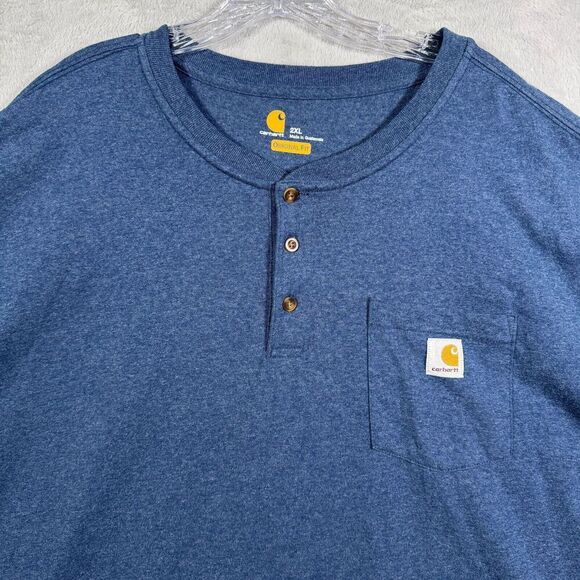 Carhartt Other - Carhartt T Shirt Mens 2XL Blue Original Fit Henley Pocket Workwear Outdoor